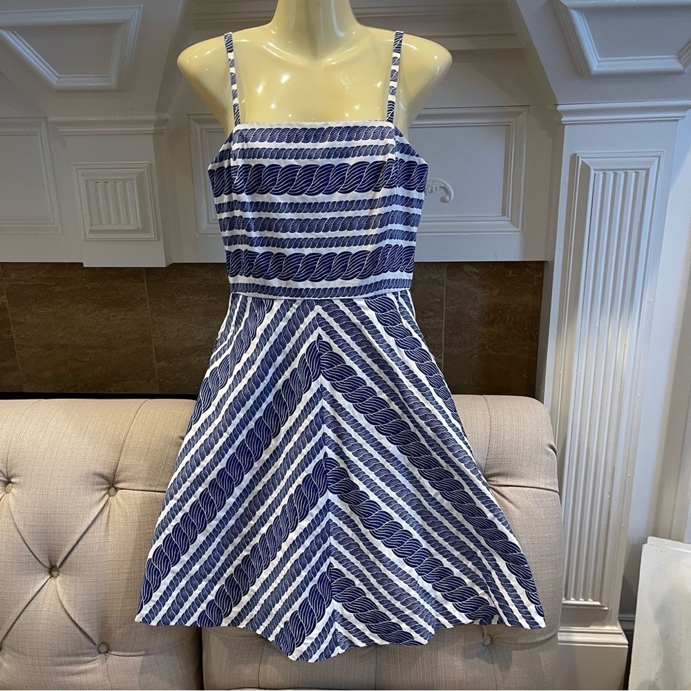 Vineyard Vines Dress Sailors Rope Print Bias Cut Size 4 Sleeveless Blue White
